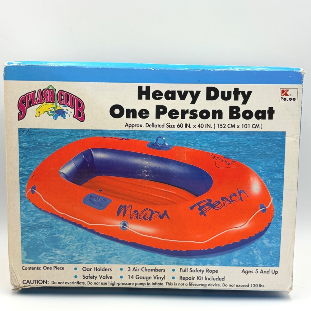 Splash Club Heavy Duty One Person Boat Inflatable‎ Raft Orange Blue Kmart 60x40